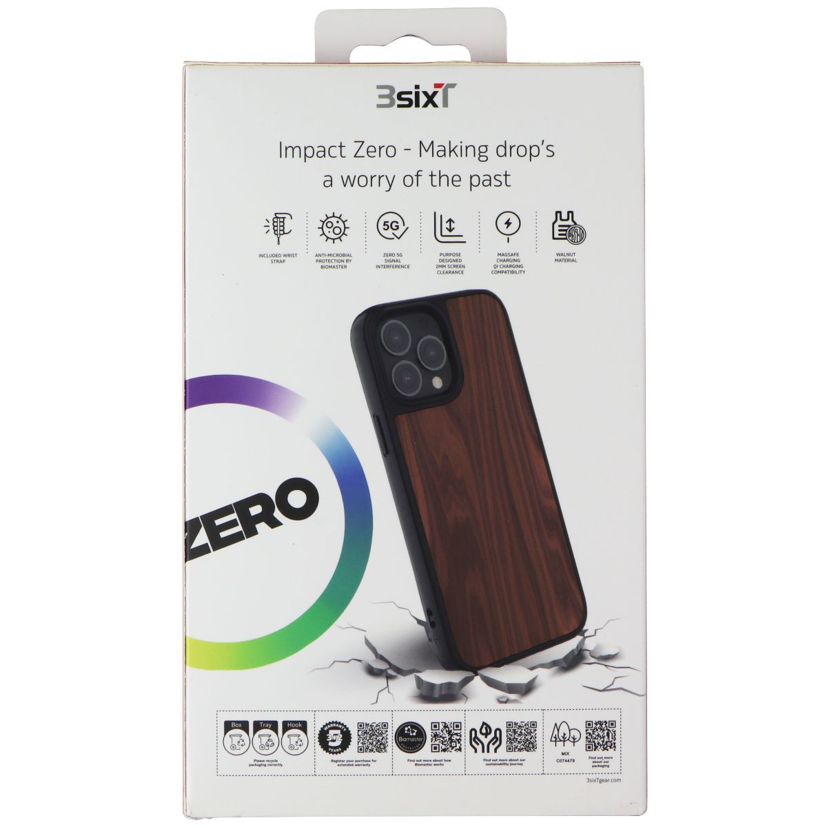 3SIXT Impact Zero Walnut Case for iPhone 13 Pro - Black/Walnut Wood Cell Phone - Cases, Covers & Skins 3SIXT - Simple Cell Bulk Wholesale Pricing - USA Seller