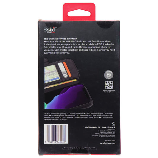 3SIXT NeoWallet Advanced Series Case for Apple iPhone 12 Mini (5.4-inch) - Black Cell Phone - Cases, Covers & Skins 3SIXT - Simple Cell Bulk Wholesale Pricing - USA Seller