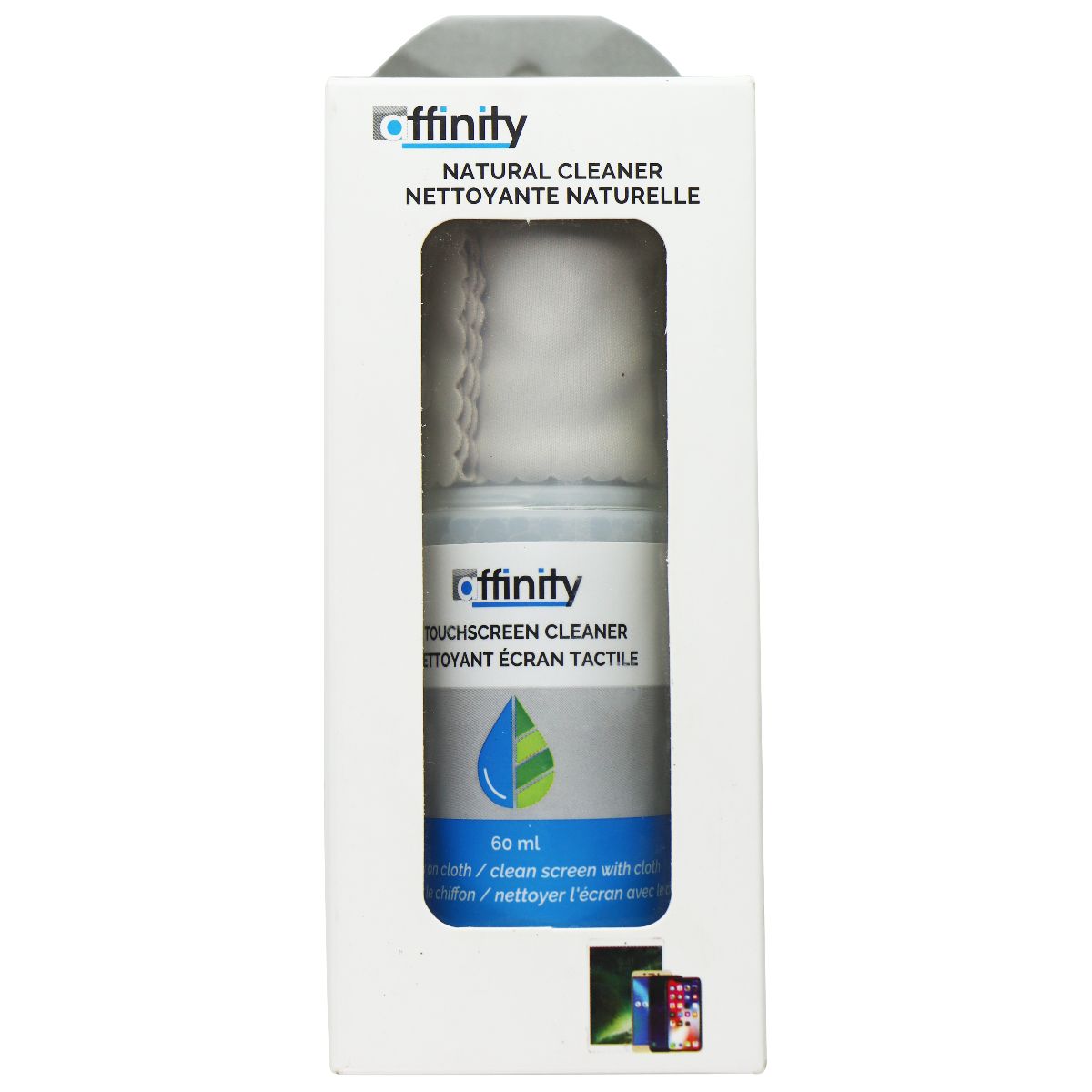 Affinity Natural Cleaner with Cloth for Touchscreen Devices (60ml) Cell Phone - Other Accessories Affinity - Simple Cell Bulk Wholesale Pricing - USA Seller