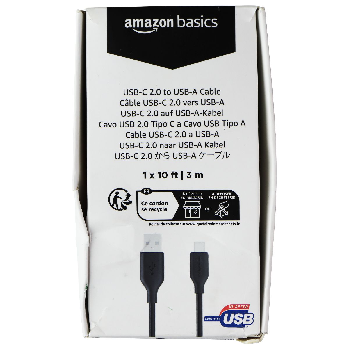 AmazonBasics (3M) USB-C 2.0 to USB-A Cable - Black Cell Phone - Cables & Adapters AmazonBasics - Simple Cell Bulk Wholesale Pricing - USA Seller