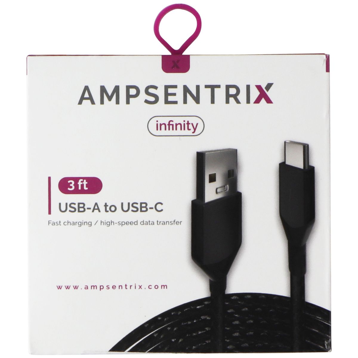 AmpSentrix Infinity (3-FT) USB-A to USB-C Charge/Sync Cable - Black Cell Phone - Cables & Adapters AmpSentrix - Simple Cell Bulk Wholesale Pricing - USA Seller