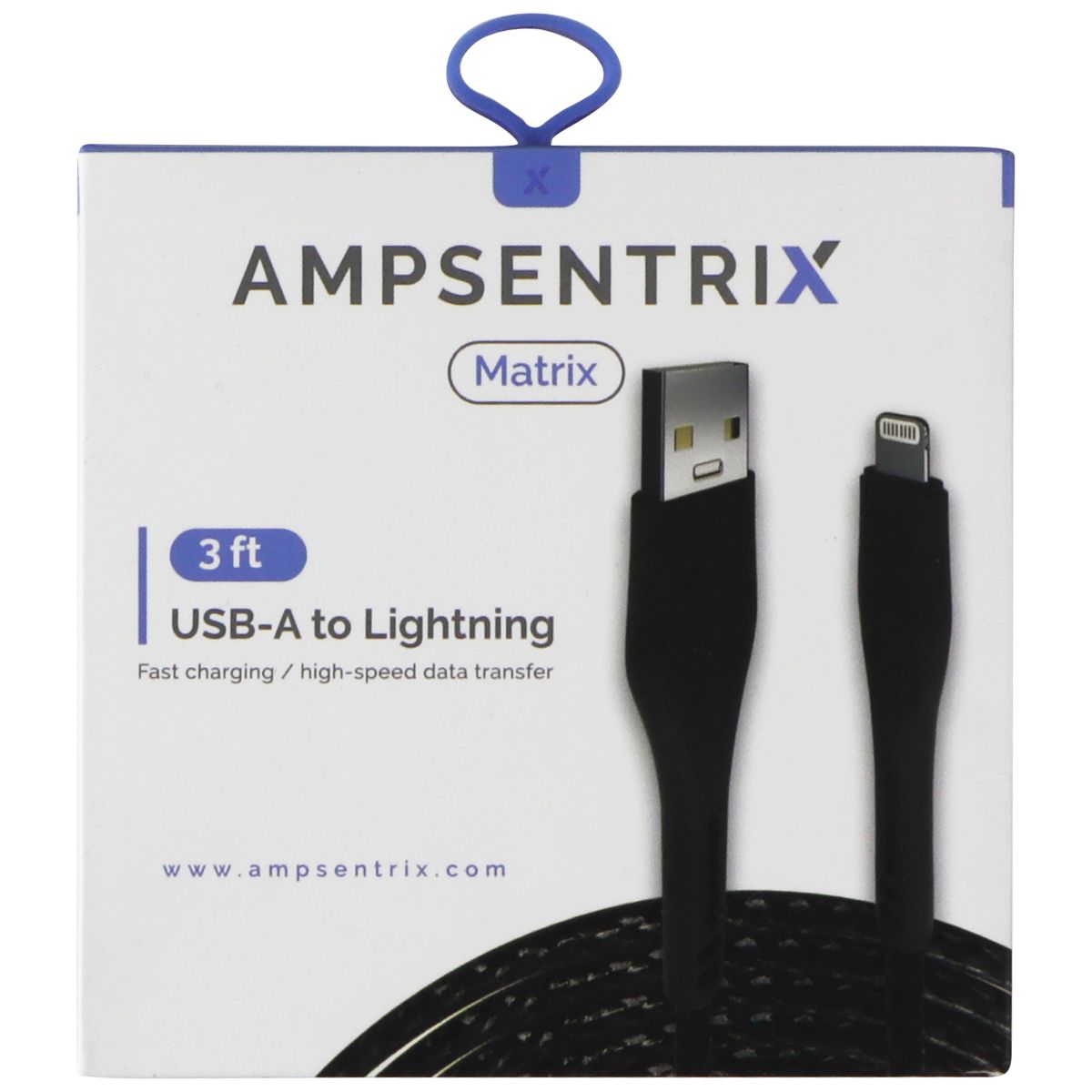 AmpSentrix Matrix (3-FT) USB-A to Lightning 8-pin Charge Cable - Black Cell Phone - Cables & Adapters AmpSentrix - Simple Cell Bulk Wholesale Pricing - USA Seller