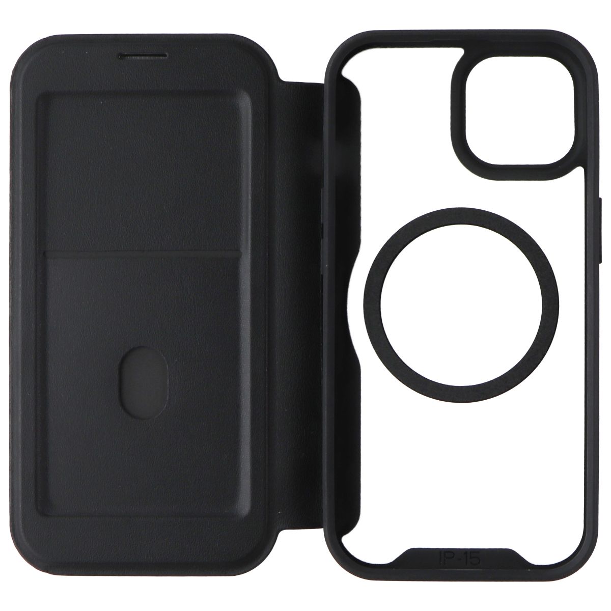 Ampd TPU/Acrylic Flip Wallet Case for MagSafe for Apple iPhone 15 - Clear/Black Cell Phone - Cases, Covers & Skins Ampd - Simple Cell Bulk Wholesale Pricing - USA Seller