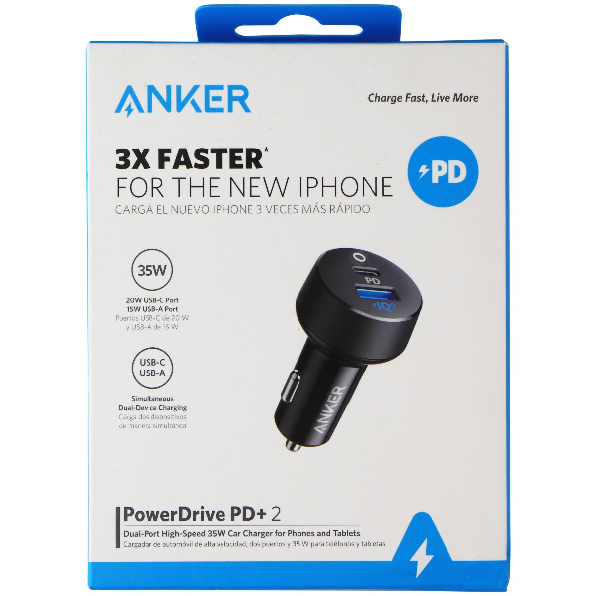 Anker 35W PowerDrive PD+ 2 Dual-Port High-Speed Car Charger Cell Phone - Chargers & Cradles Anker - Simple Cell Bulk Wholesale Pricing - USA Seller