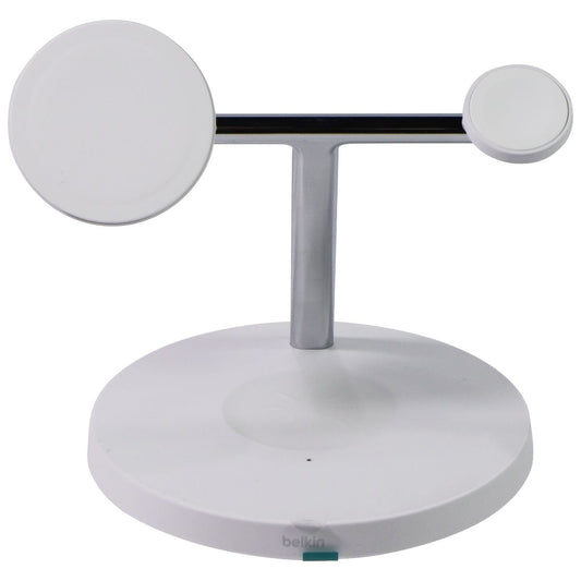 Belkin BoostCharge Pro 3-in-1 Wireless Charging Stand w/ MagSafe - White/Chrome Cell Phone - Chargers & Cradles Belkin - Simple Cell Bulk Wholesale Pricing - USA Seller