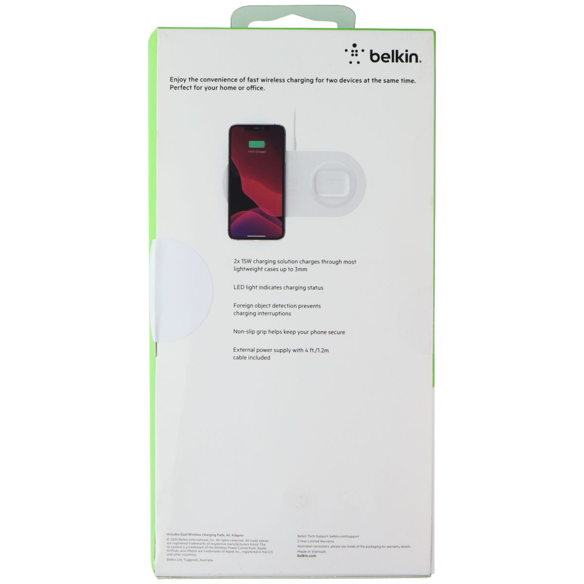 Belkin BoostCharge 15W Wireless Charging Dual Pad - White (Australian Version) Cell Phone - Chargers & Cradles Belkin - Simple Cell Bulk Wholesale Pricing - USA Seller
