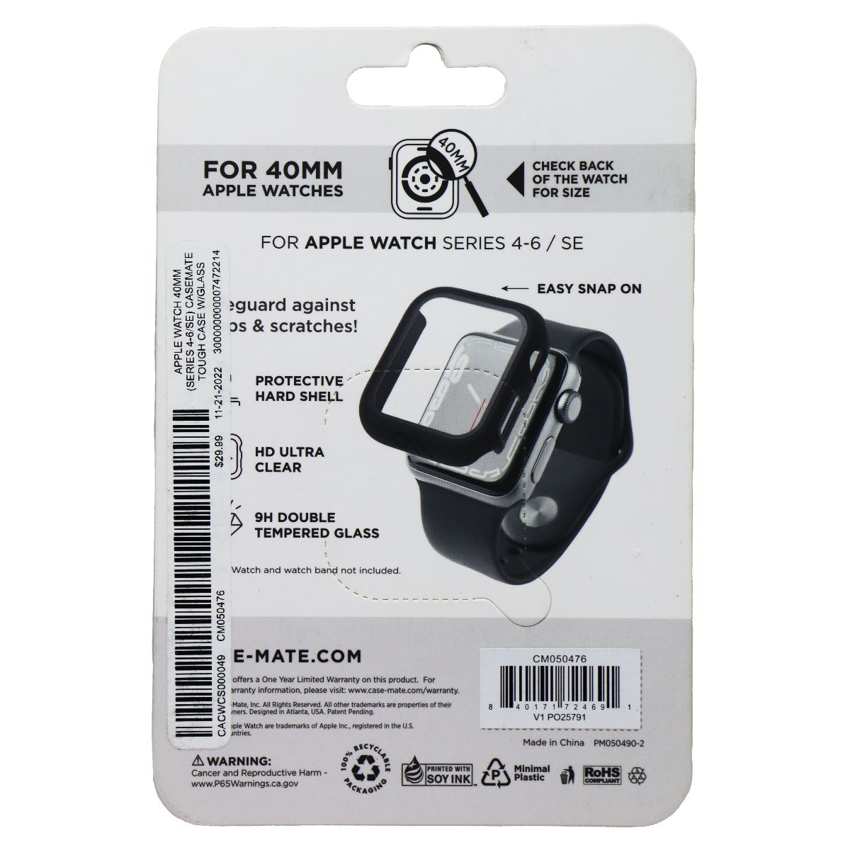 Case Mate-Tough Watch Case for Apple Watch Series 4-6/SE (40mm/Small) - Black Smart Watch Accessories - Smart Watch Cases Case-Mate - Simple Cell Bulk Wholesale Pricing - USA Seller