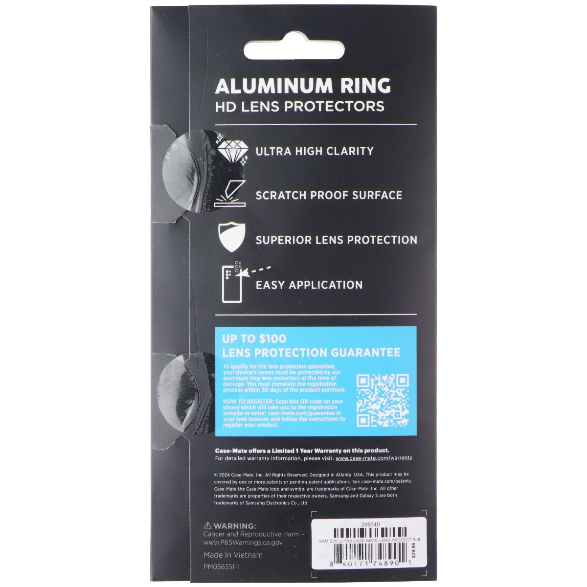 Case-Mate Aluminum Ring HD Lens Protectors for Samsung Galaxy S25 Ultra - Black