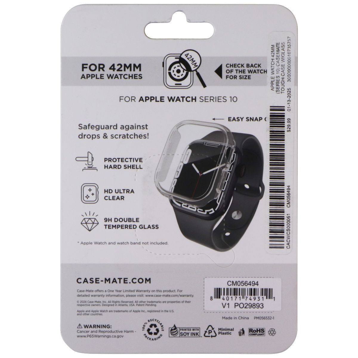 Case-Mate Tough Watch Case with Screen for Apple Watch Series 10 (42mm) - Clear Smart Watch Accessories - Smart Watch Cases Case-Mate - Simple Cell Bulk Wholesale Pricing - USA Seller