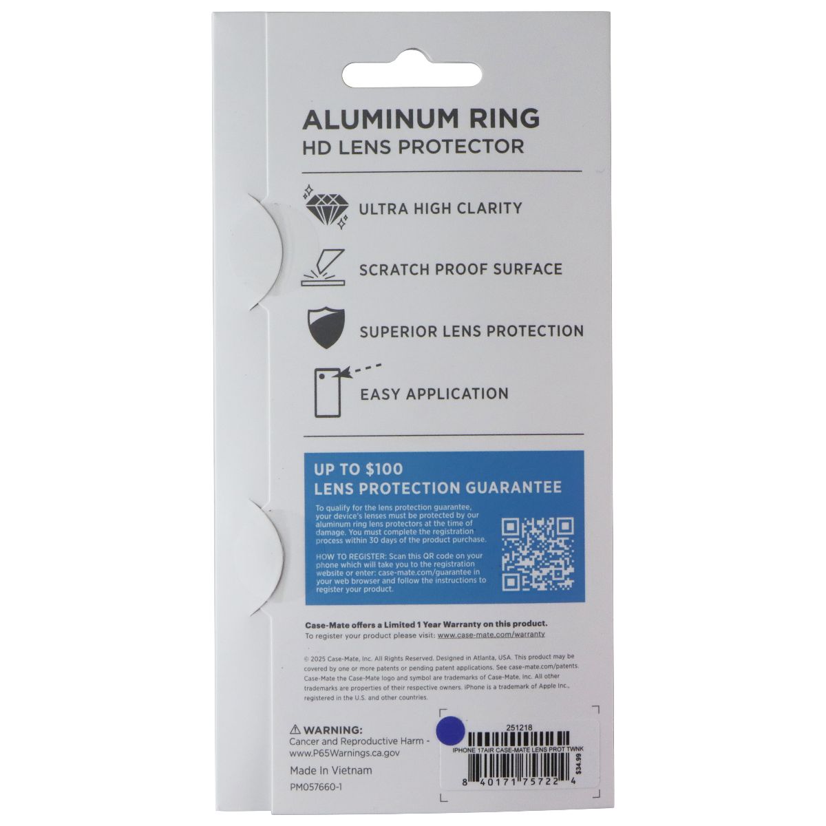 Case-Mate Aluminum Ring HD Lens Protector for Apple iPhone 17 Air - Twinkle Cell Phone - Screen Protectors Case-Mate - Simple Cell Bulk Wholesale Pricing - USA Seller