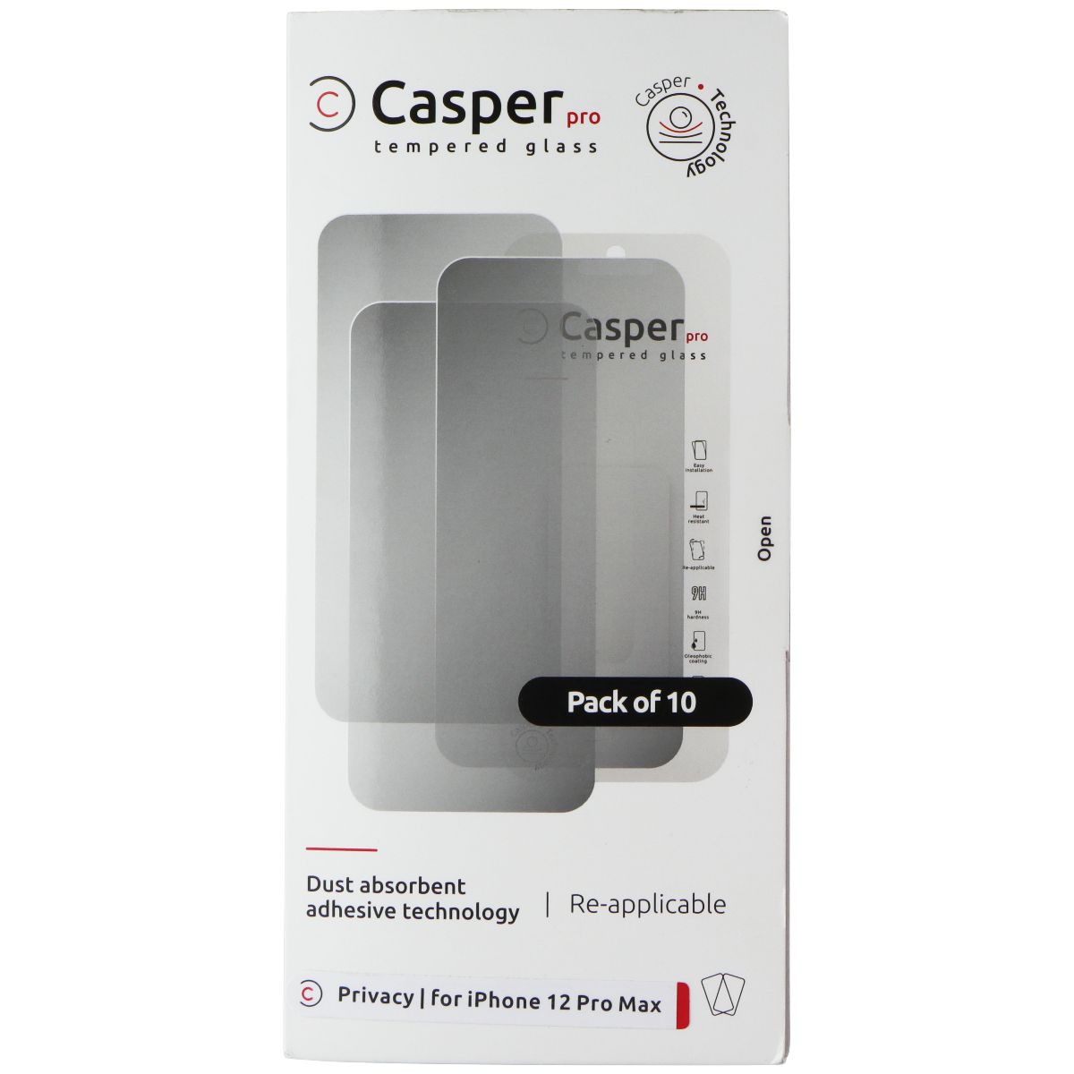 Casper Pro Tempered Glass 10 Pack for Apple iPhone 12 Pro Max - Privacy Cell Phone - Screen Protectors Casper - Simple Cell Bulk Wholesale Pricing - USA Seller