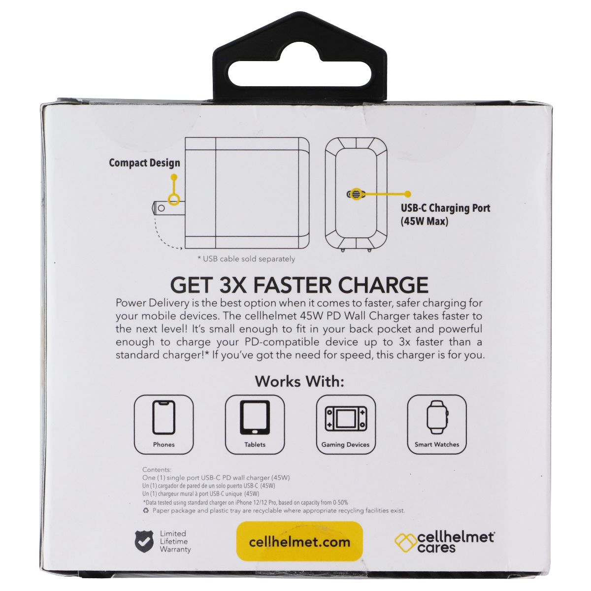 CellHelmet 45W Single Port USB-C PD Wall Charger - White