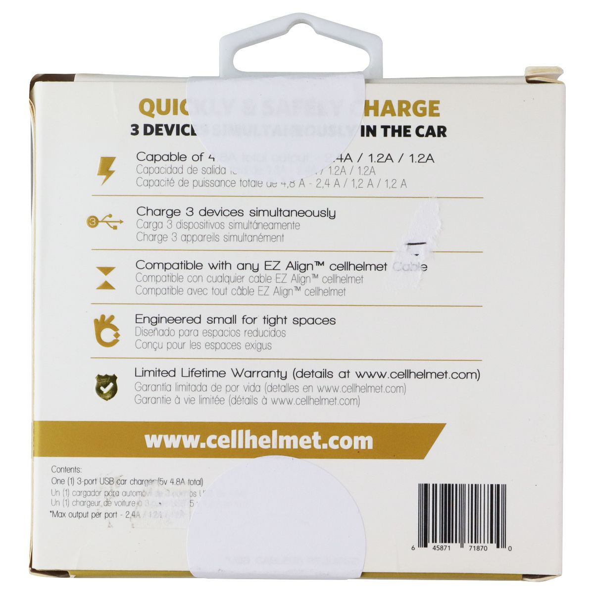 CellHelmet 3 Port USB 5V/4.8A Car Charger - White
