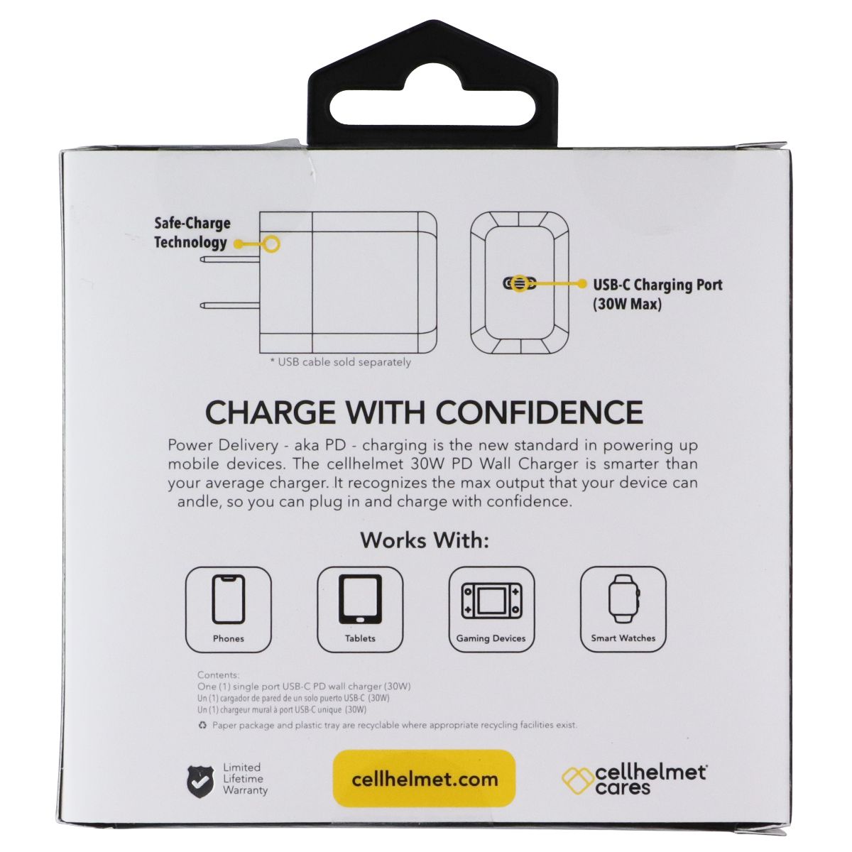 CellHelmet (30W) PD Wall Charger Adapter with USB-C Port - White