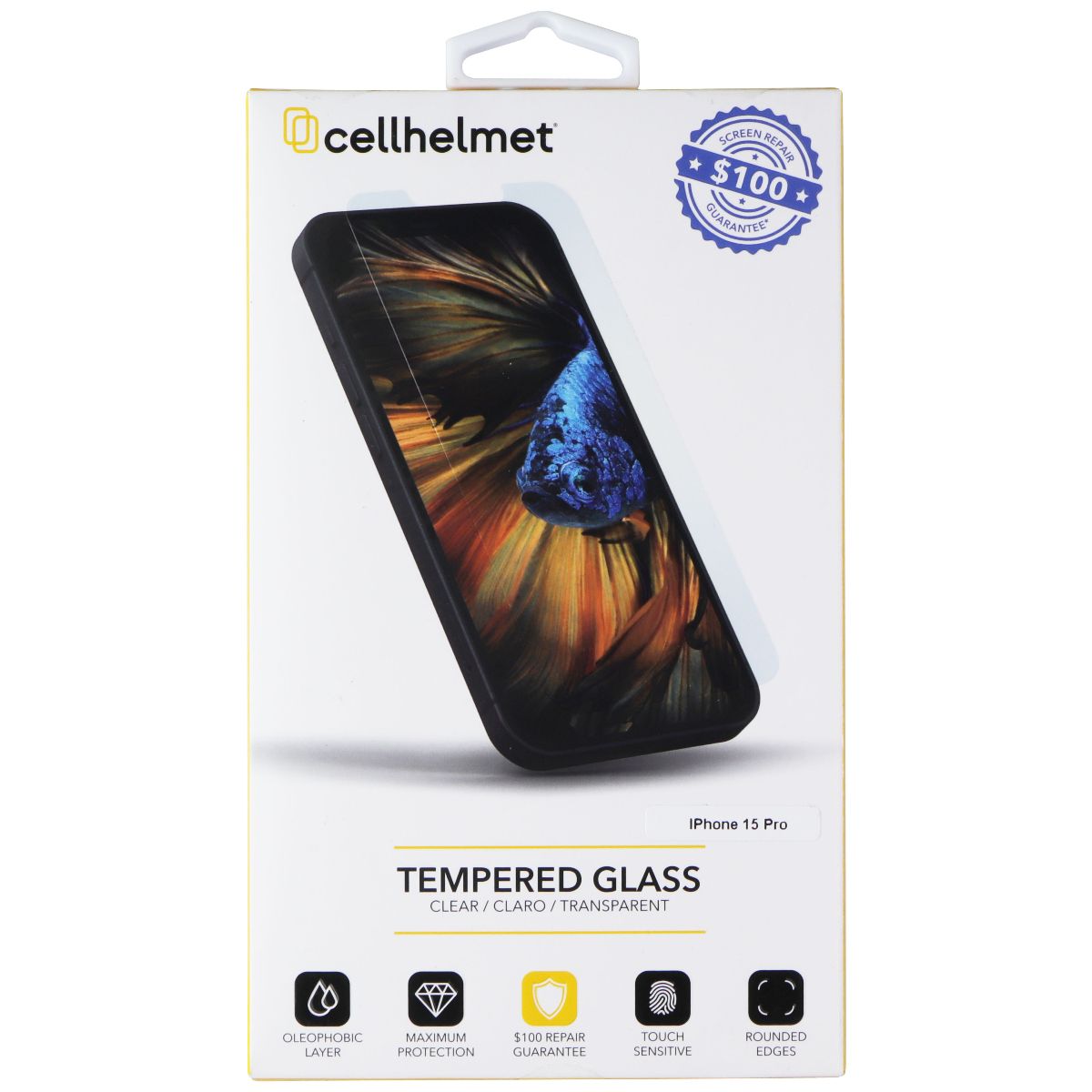 CellHelmet Tempered Glass Screen Protector for Apple iPhone 15 Pro Cell Phone - Screen Protectors CellHelmet - Simple Cell Bulk Wholesale Pricing - USA Seller