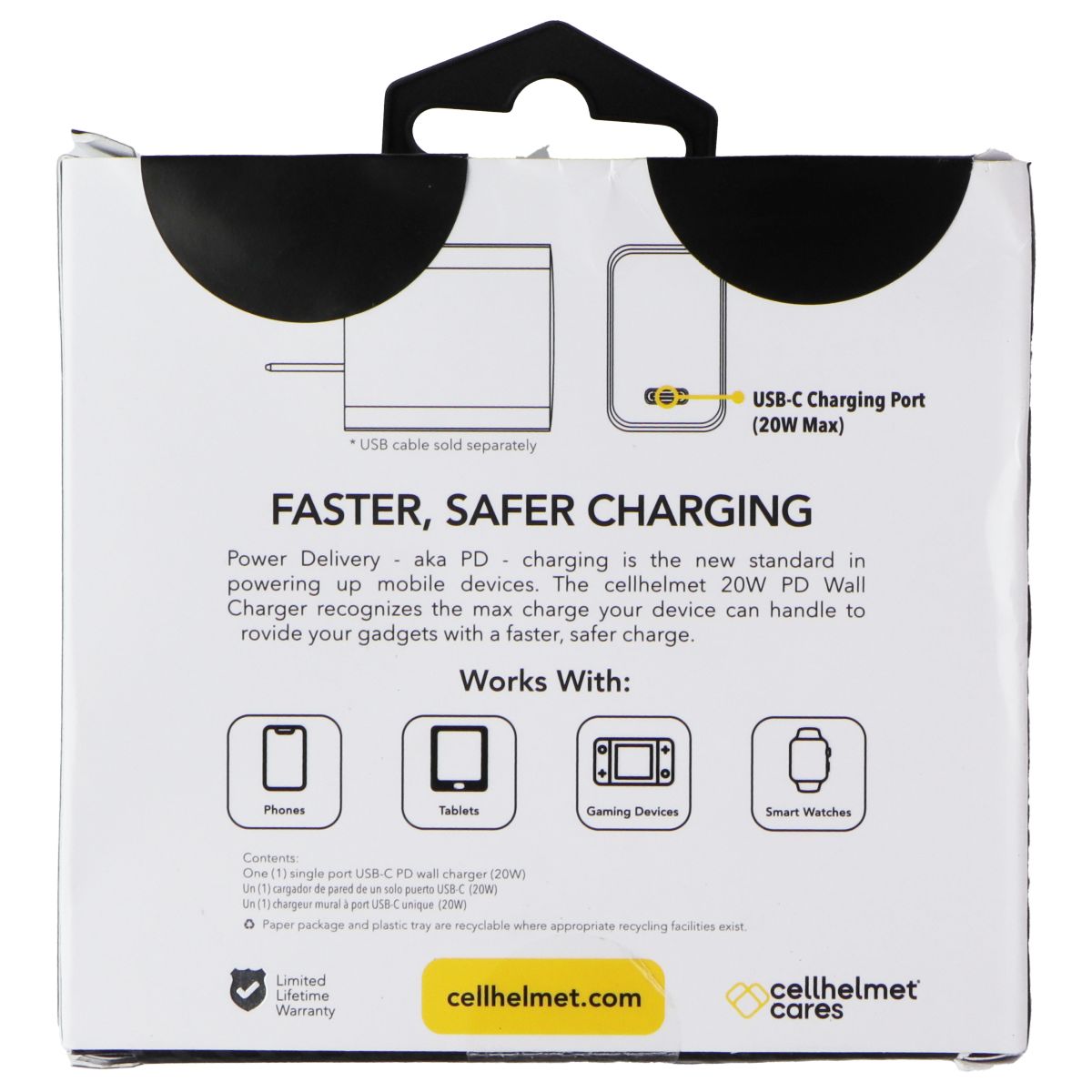 CellHelmet (20W) PD Wall Charger with USB-C Port - White Cell Phone - Chargers & Cradles CellHelmet - Simple Cell Bulk Wholesale Pricing - USA Seller