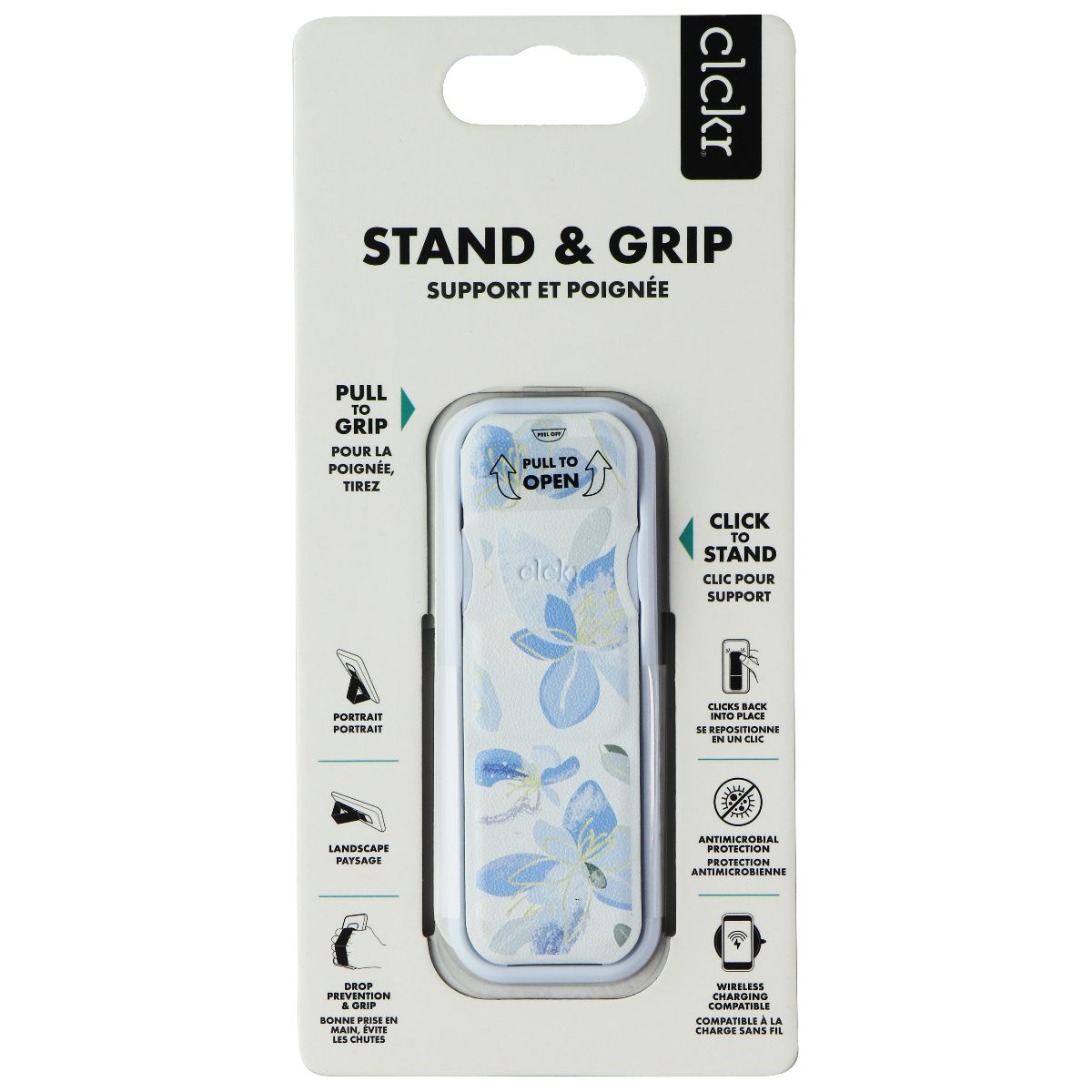 CLCKR Stand & Grip Universal Adhesive Kickstand for Smartphones - Blue Flowers Cell Phone - Mounts & Holders Clckr - Simple Cell Bulk Wholesale Pricing - USA Seller