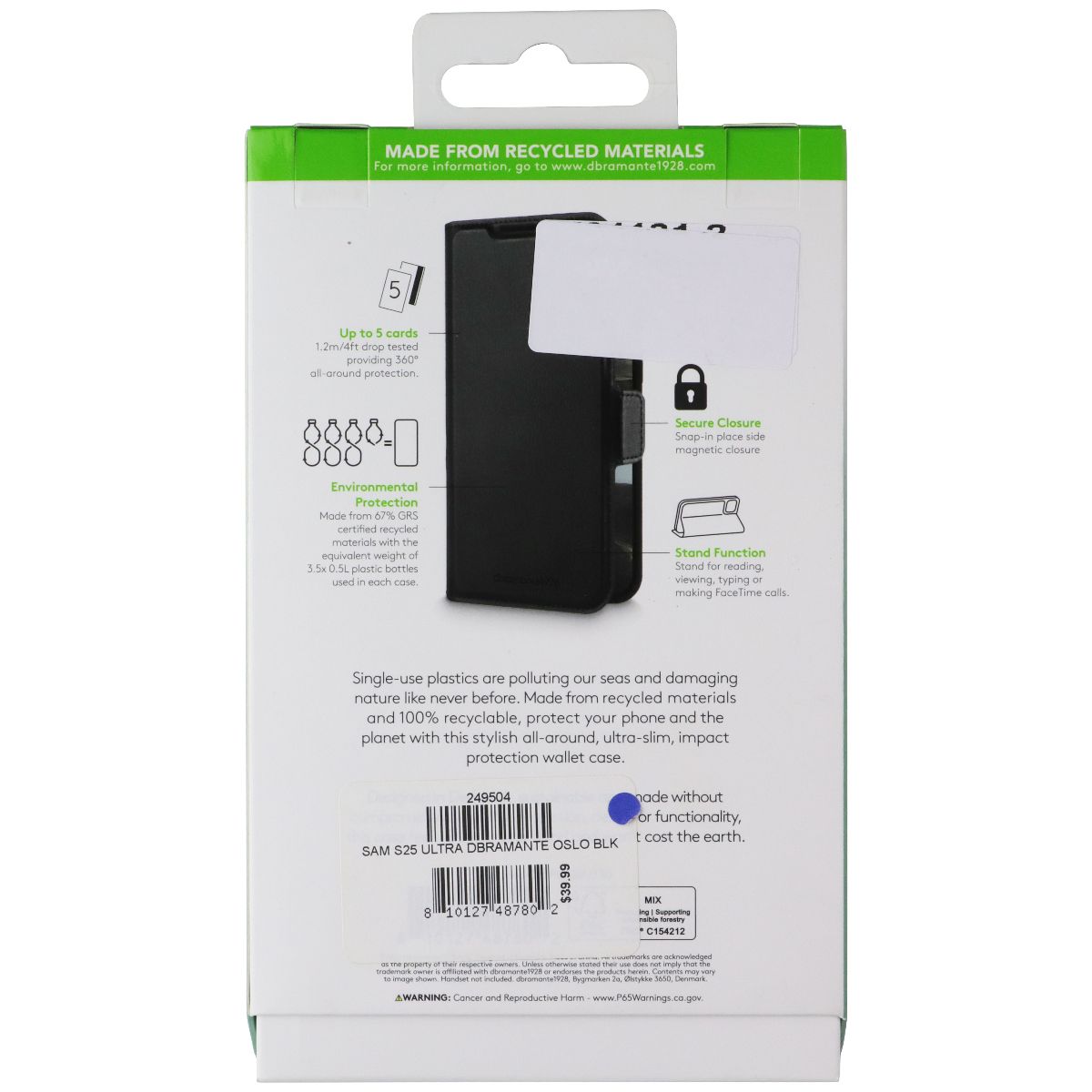 dbramante1928 Wallet Folio Case for Samsung Galaxy S25+ (Plus) - Black Leather