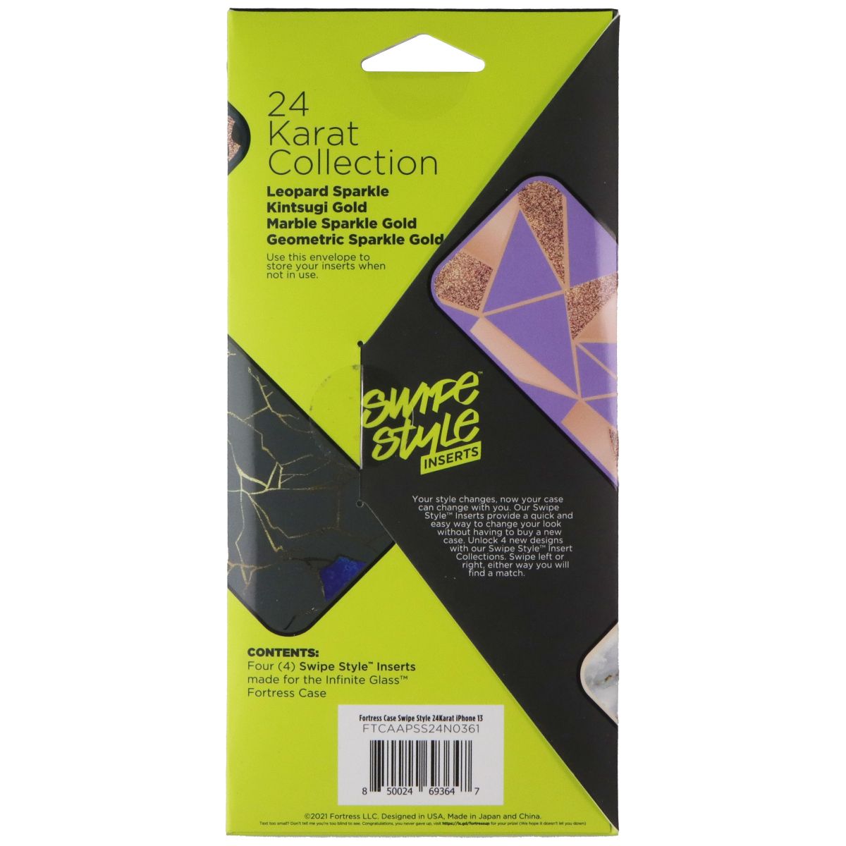 Fortress Swipe Style Inserts (4-Pack) for Apple iPhone 13 - 24 Karat Collection Cell Phone - Cases, Covers & Skins Fortress - Simple Cell Bulk Wholesale Pricing - USA Seller