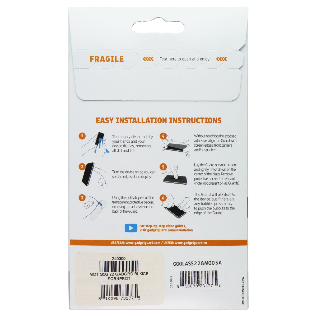 Gadget Guard Tempered Glass Screen Protector for Motorola G 5G (2022) Cell Phone - Screen Protectors Gadget Guard - Simple Cell Bulk Wholesale Pricing - USA Seller