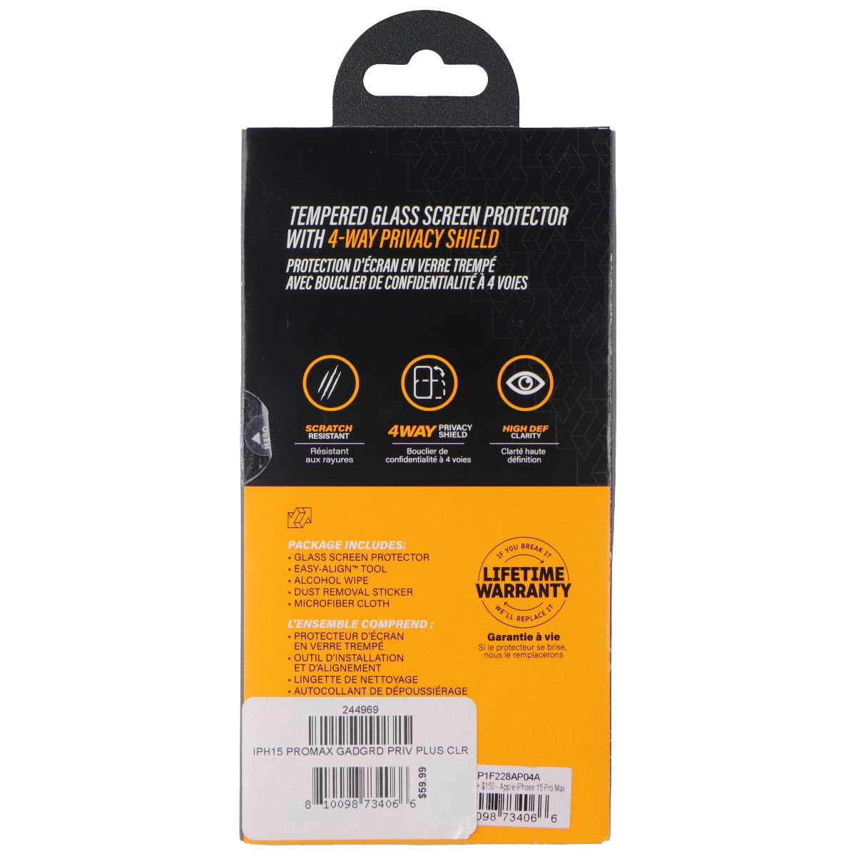 Gadget Guard Glass Screen Protector for Apple iPhone 15 Pro Max - Privacy Cell Phone - Screen Protectors Gadget Guard - Simple Cell Bulk Wholesale Pricing - USA Seller