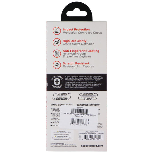 Gadget Guard Glass Series Screen Protector for iPhone 17 Pro Max/18 Pro Max Cell Phone - Screen Protectors Gadget Guard - Simple Cell Bulk Wholesale Pricing - USA Seller