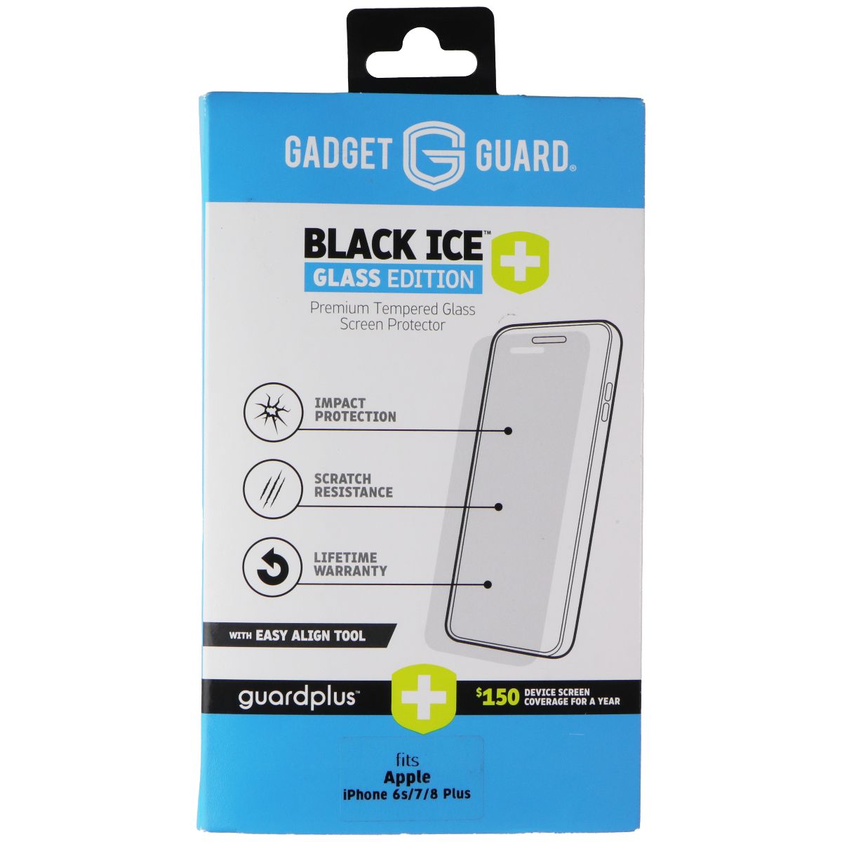 Gadget Guard (Black Ice+) Glass with Align Tool for iPhone 8 Plus/7 Plus/6s Plus Cell Phone - Screen Protectors Gadget Guard - Simple Cell Bulk Wholesale Pricing - USA Seller