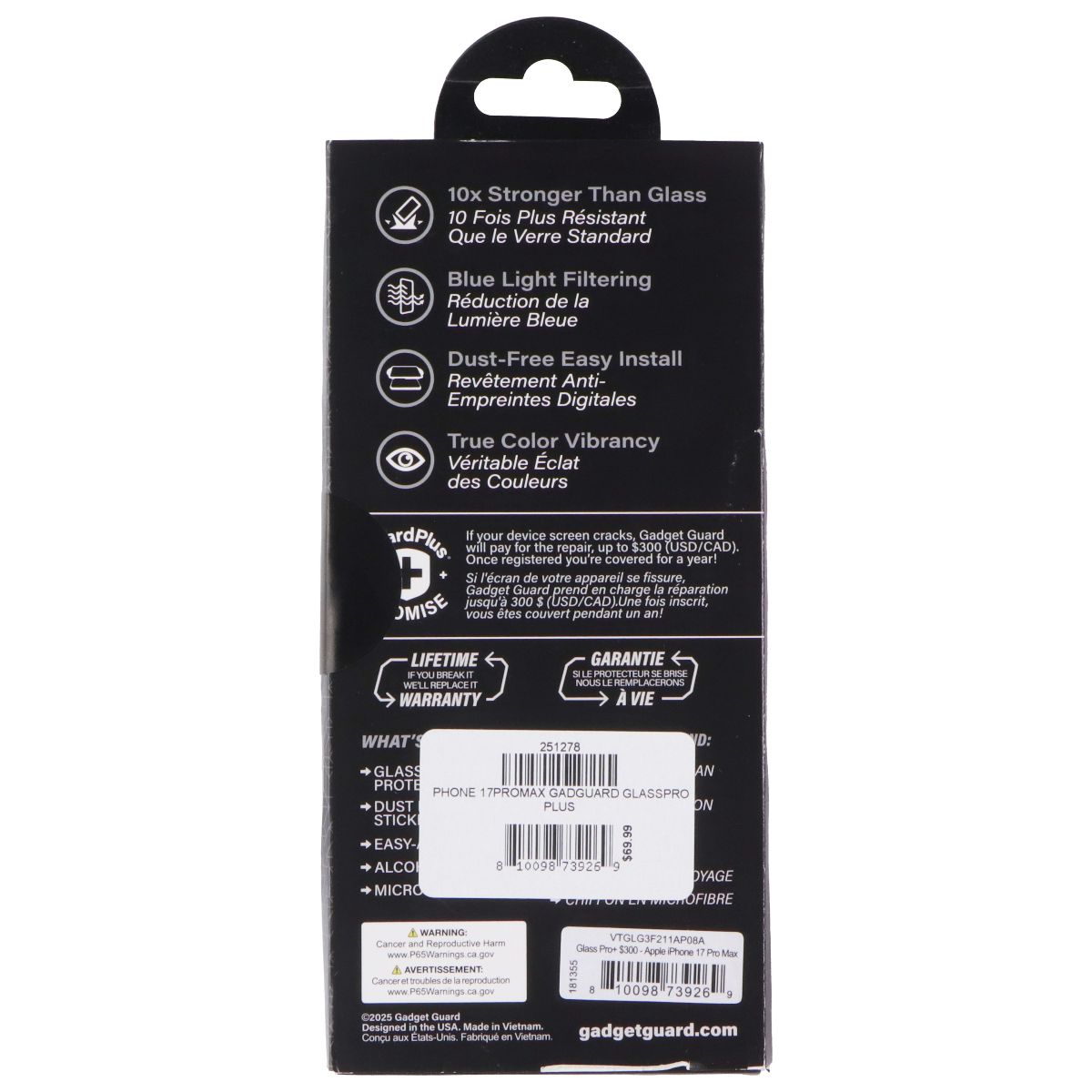 Gadget Guard Glass PRO Screen for iPhone 17 Pro Max/16 Pro Max (Blue Light) Cell Phone - Screen Protectors Gadget Guard - Simple Cell Bulk Wholesale Pricing - USA Seller