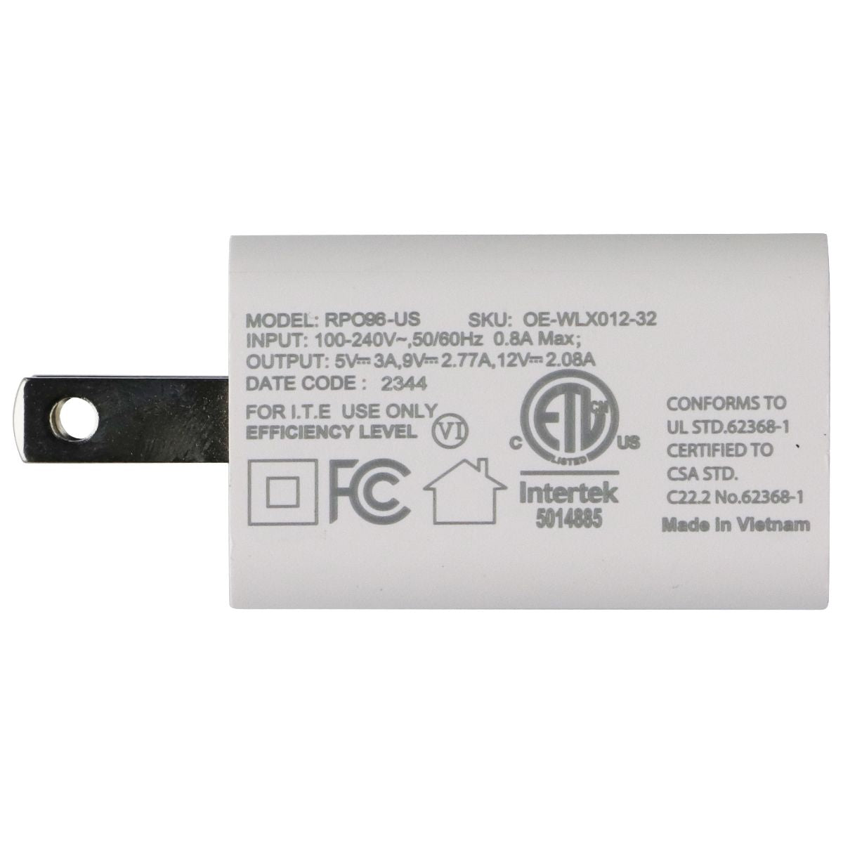 Generic (5V/3A) Single Port USB-C Wall Charger Adapter - White (RPO96)