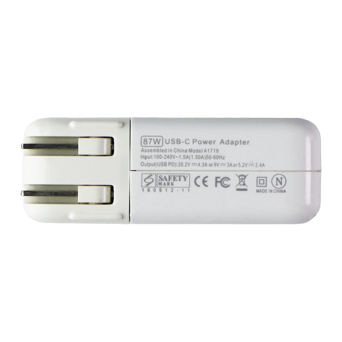 Generic USB-C (87W) Power Adapter (A1719) - White Cell Phone - Chargers & Cradles Generic - Simple Cell Bulk Wholesale Pricing - USA Seller