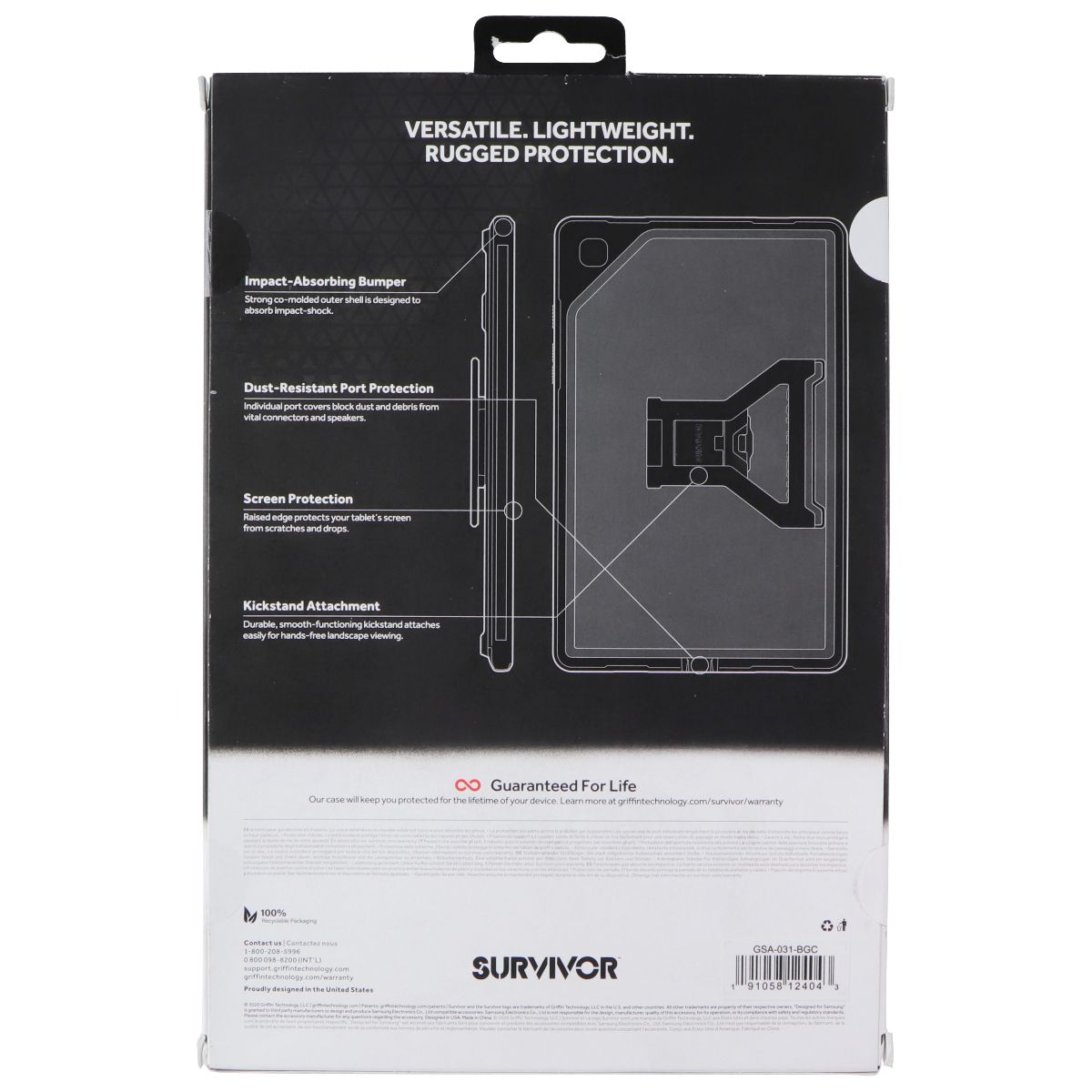 Griffin Survivor Endurance Series Case for Samsung Galaxy Tab A7 - Black iPad/Tablet Accessories - Cases, Covers, Keyboard Folios Griffin - Simple Cell Bulk Wholesale Pricing - USA Seller