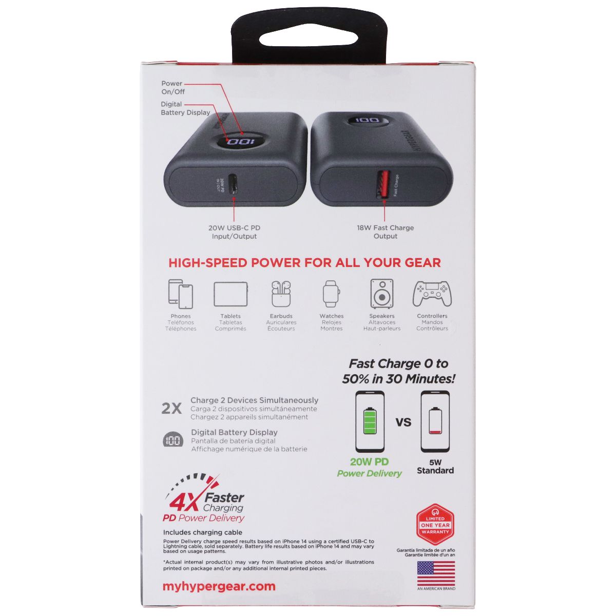 HyperGear Power Pack Pro 10,000mAh 2 Port USB-C/USB Portable Power Bank - Gray