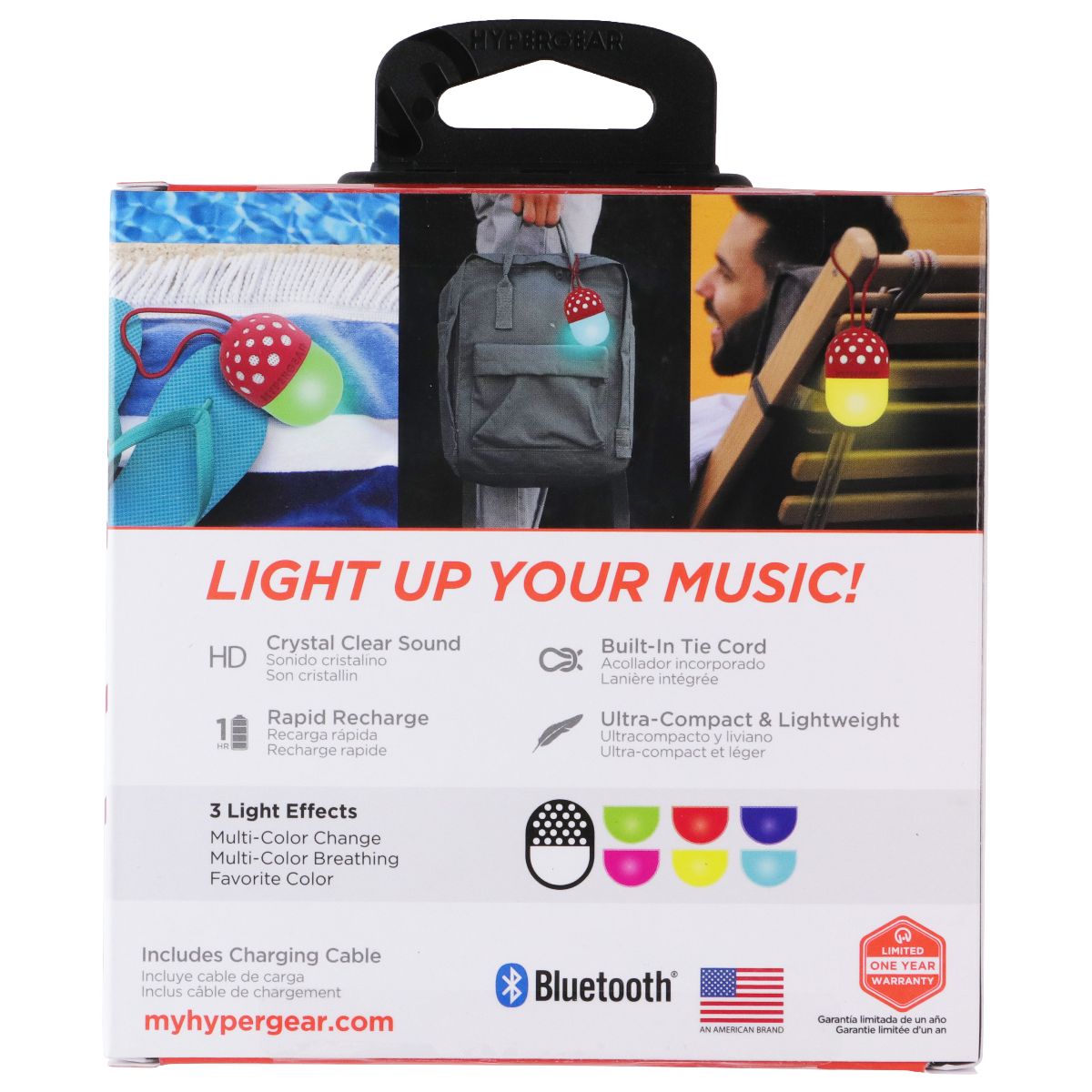 HyperGear Go-Glo Splashproof IPX4 Light-Up Bluetooth Speaker - Red & RGB