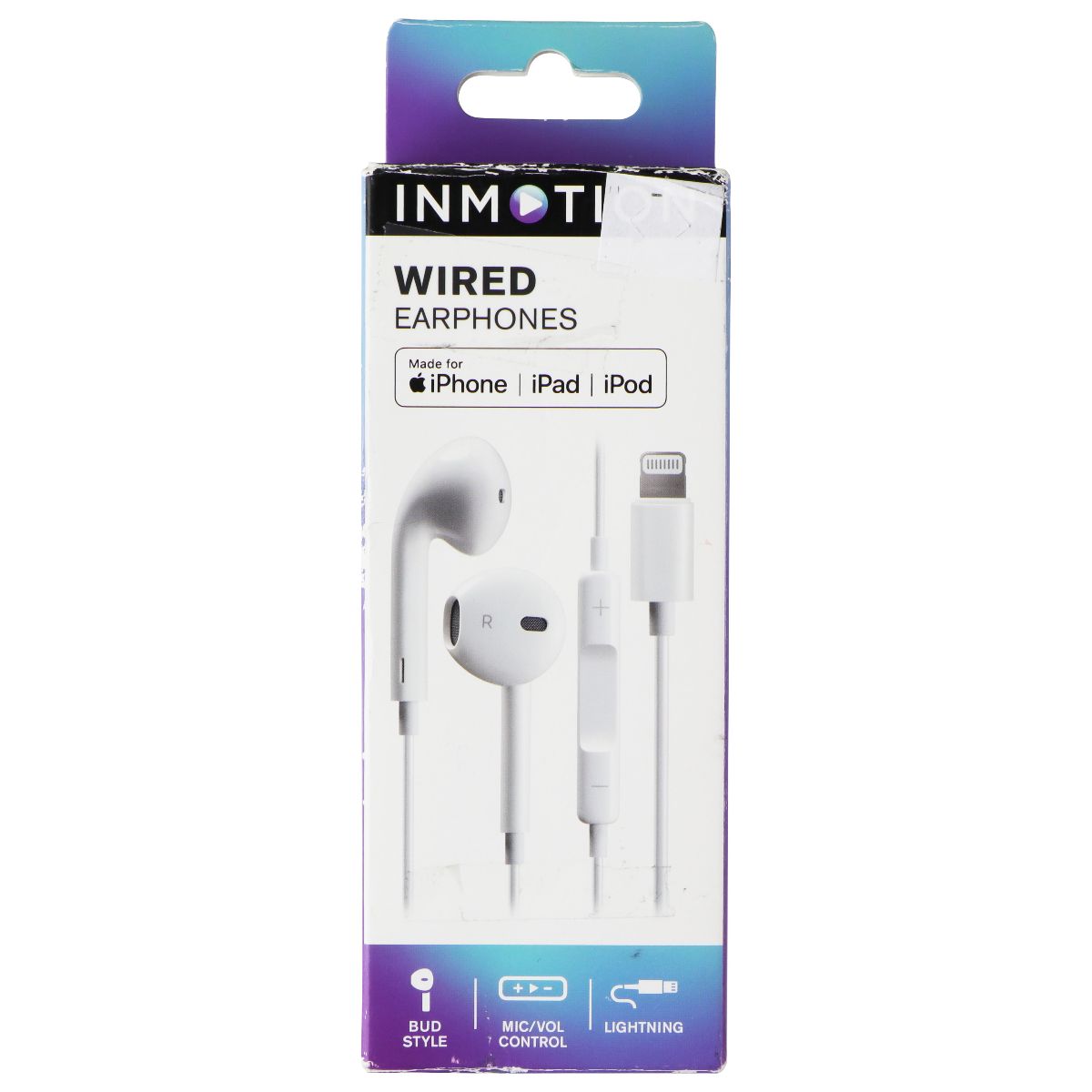 InMotion (1.2M) Wired Apple EarPods with Lightning (8-Pin) Adapter - White Portable Audio - Headphones InMotion - Simple Cell Bulk Wholesale Pricing - USA Seller