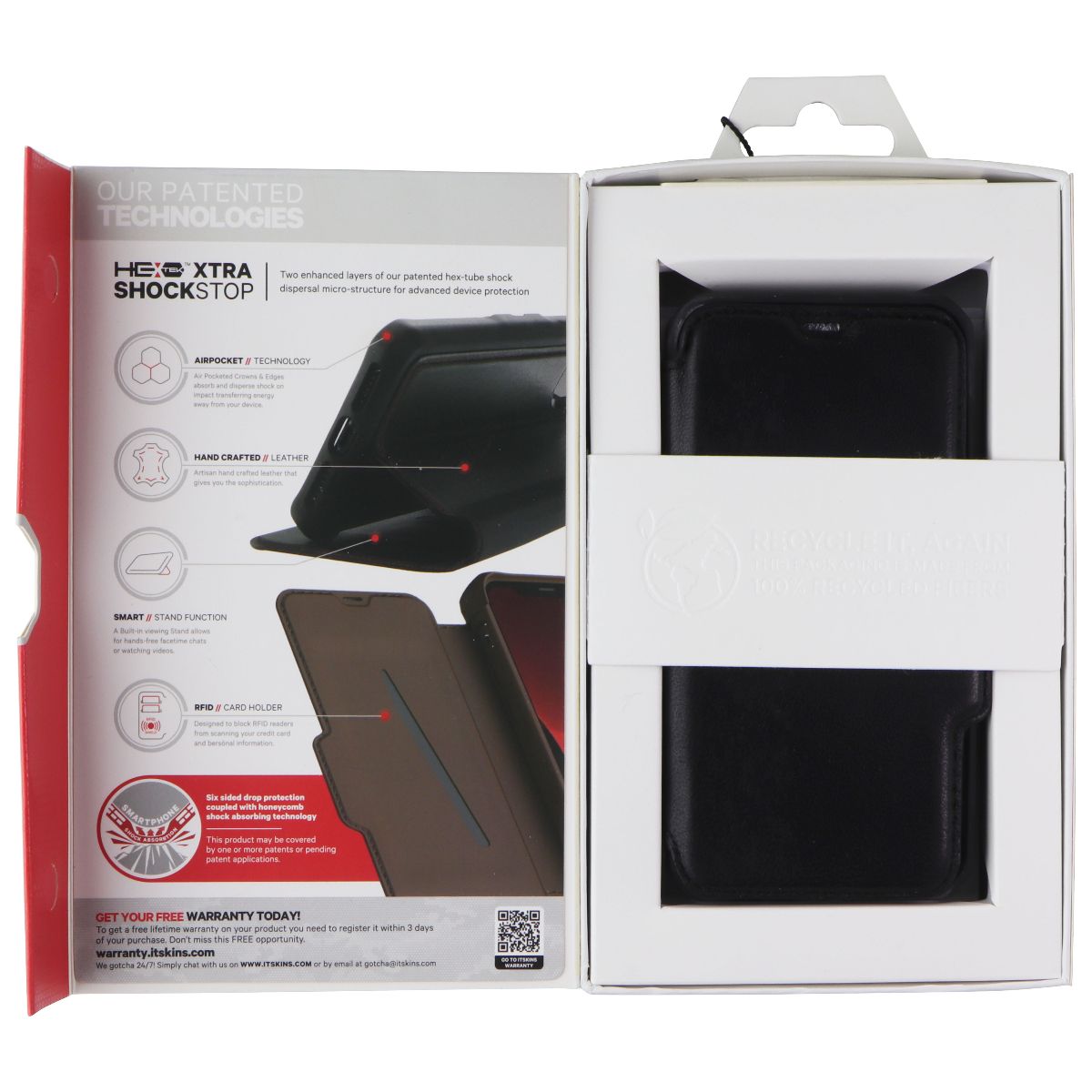 ITSKINS Hybrid // Folio Leather Wallet Case for Apple iPhone 12 Mini - Black