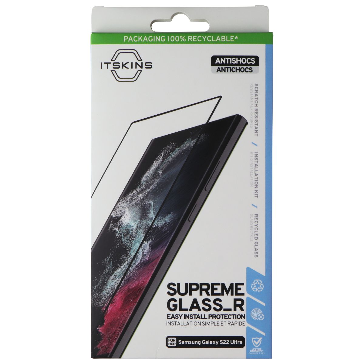 ITSKINS Supreme Glass_R Screen Protector for Galaxy S22 Ultra - Clear Cell Phone - Screen Protectors ITSKINS - Simple Cell Bulk Wholesale Pricing - USA Seller