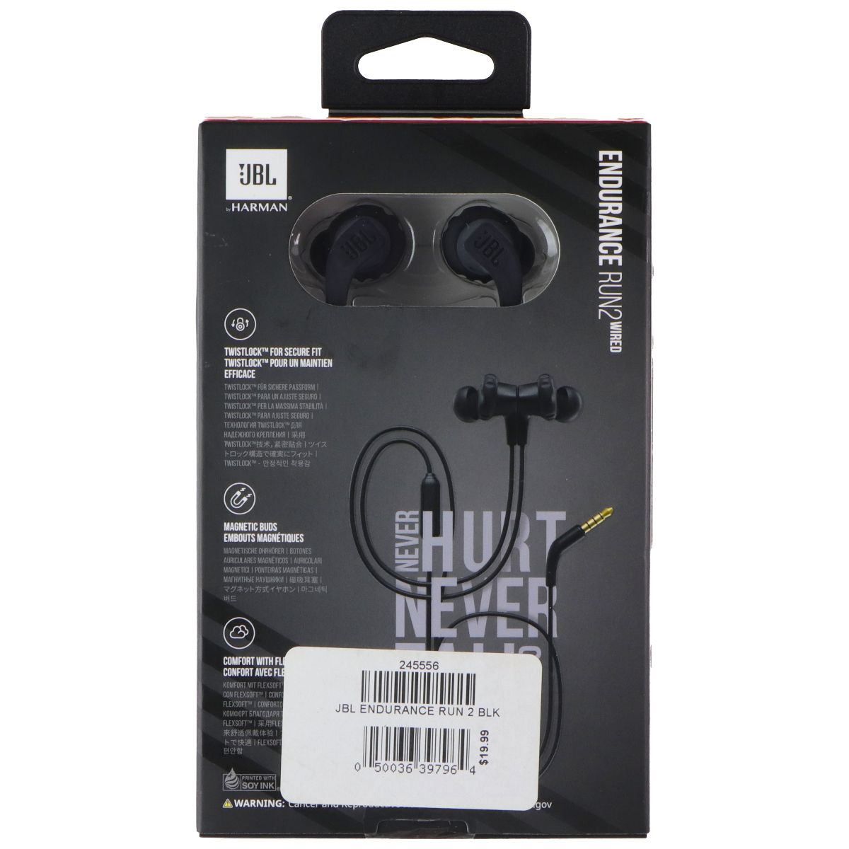 JBL Endurance Run2 Wired Headphones with Microphone - Black