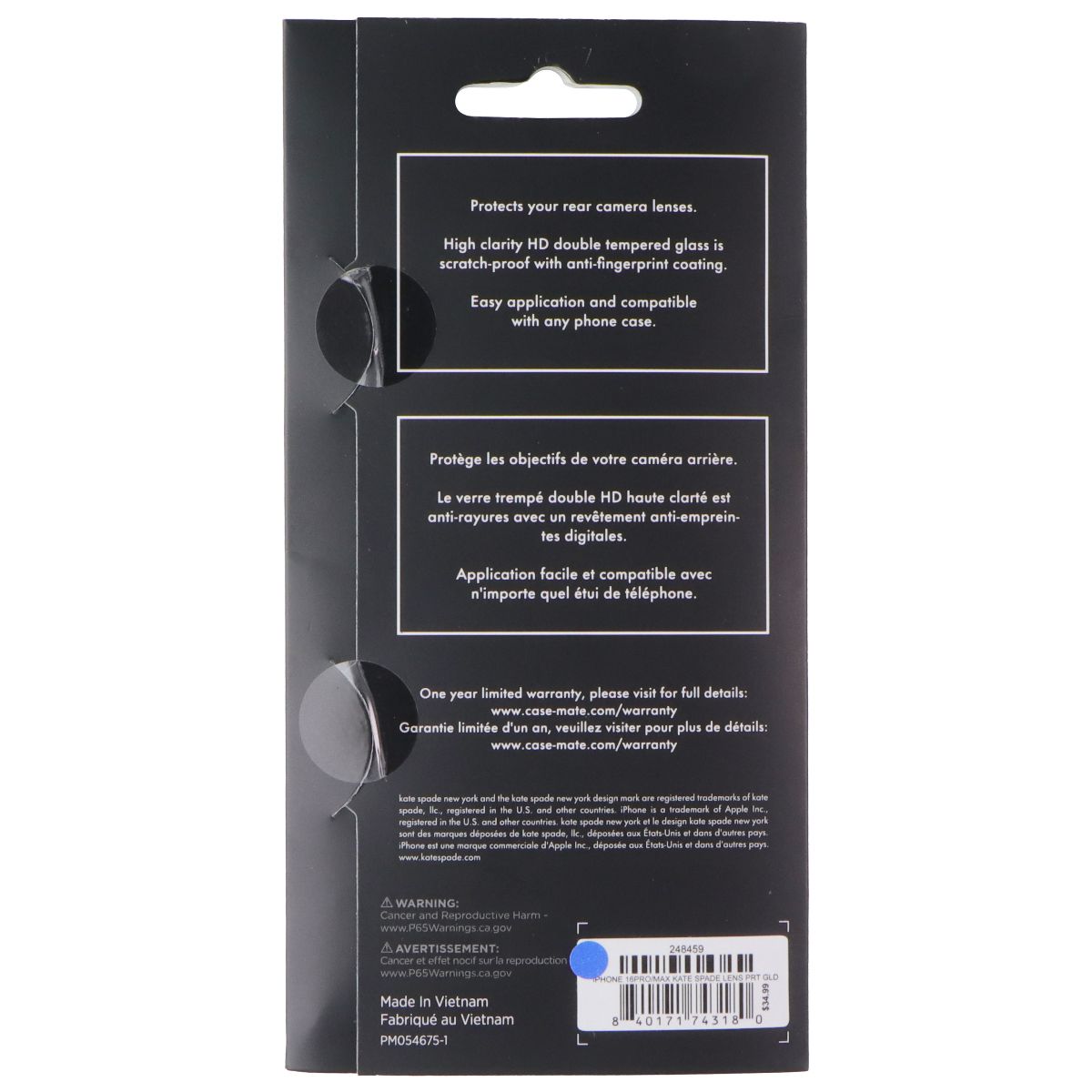 Kate Spade AL Ring HD Lens Protectors for iPhone 16 Pro/Pro Max - Set in Stone Cell Phone - Screen Protectors Kate Spade - Simple Cell Bulk Wholesale Pricing - USA Seller