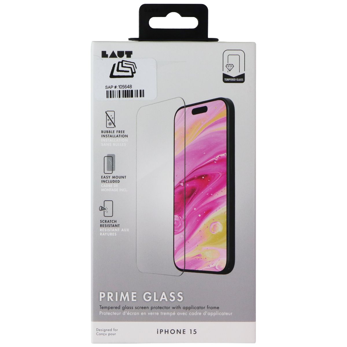 LAUT Prime Glass Tempered Glass Screen Protector for Apple iPhone 15 Cell Phone - Screen Protectors Laut - Simple Cell Bulk Wholesale Pricing - USA Seller