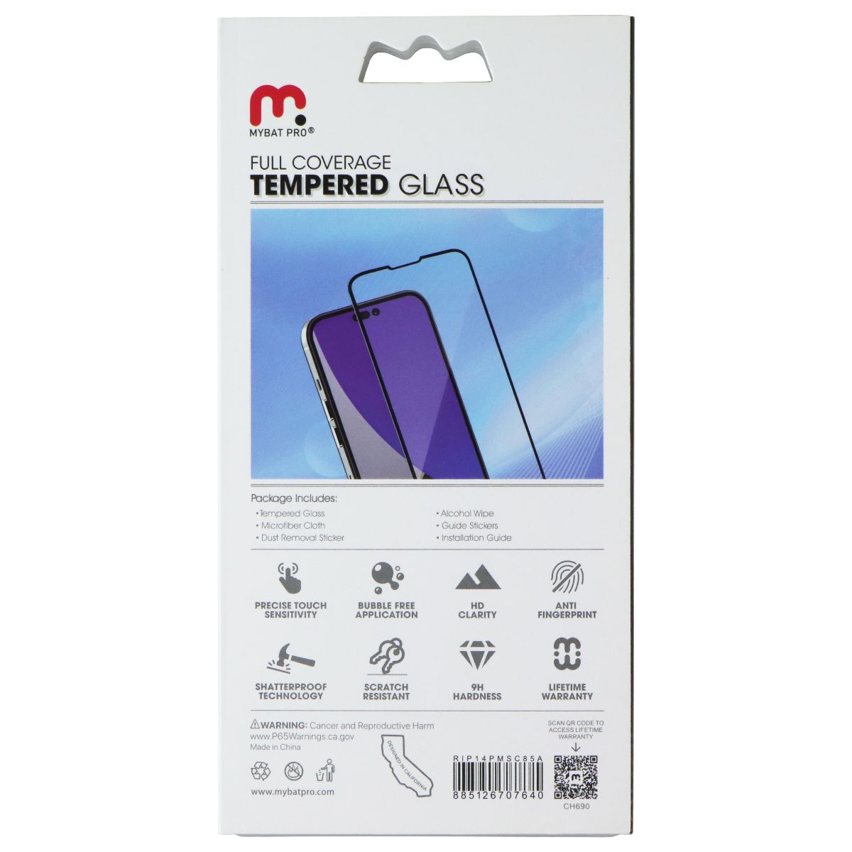 MyBat Pro Full Coverage Tempered Glass for Apple iPhone 14 Pro Max Black Border Cell Phone - Screen Protectors MyBat Pro - Simple Cell Bulk Wholesale Pricing - USA Seller