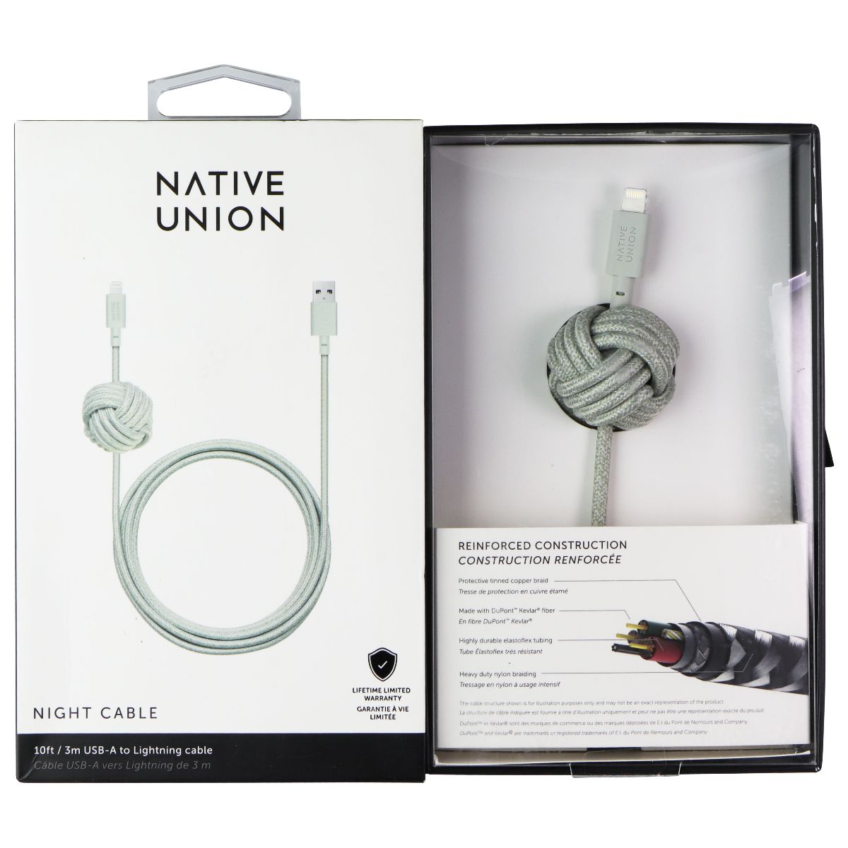 Native Union Night Cable 10FT USB-A to Lightning 8-Pin - Sage Cell Phone - Cables & Adapters Native Union - Simple Cell Bulk Wholesale Pricing - USA Seller