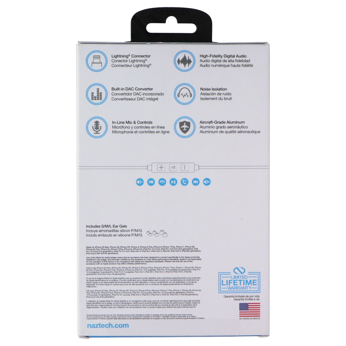 Naztech Platinum In-Ear 8-Pin Wired Earphones with Built-in Mic - Black