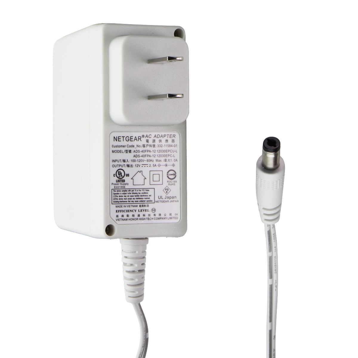 Netgear AC Adapter 12V/2.5A - White (ADS-40FPA-12 12030EPCU-L) Parts & Accessories - Chargers & Cradles Netgear - Simple Cell Bulk Wholesale Pricing - USA Seller