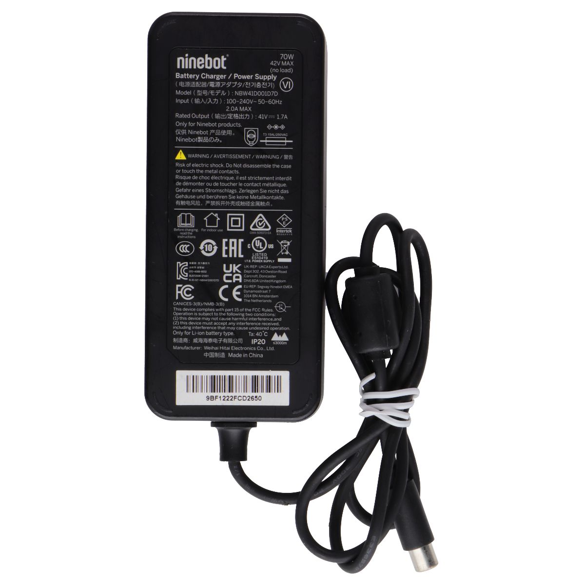 Ninebot (41V) Battery Charger / Power Supply for Ninebot Products - Black Computer/Network - Power Cables & Connectors Ninebot - Simple Cell Bulk Wholesale Pricing - USA Seller