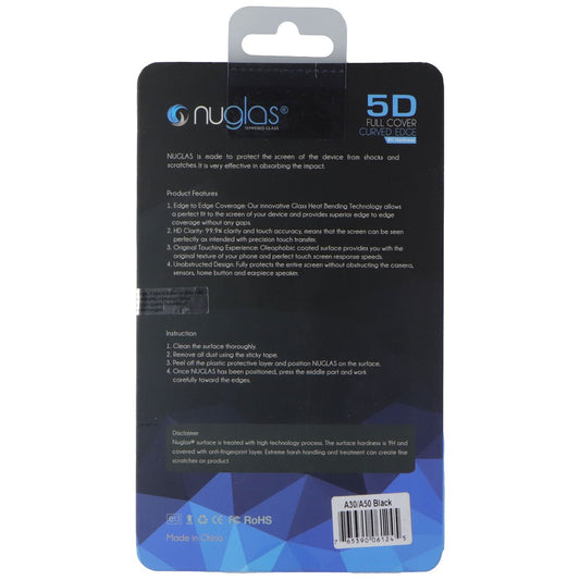 NuGlas 5D Full Cover Curved Edge Tempered Glass for Galaxy A30/A50/M30 - Black Cell Phone - Screen Protectors Nuglas - Simple Cell Bulk Wholesale Pricing - USA Seller
