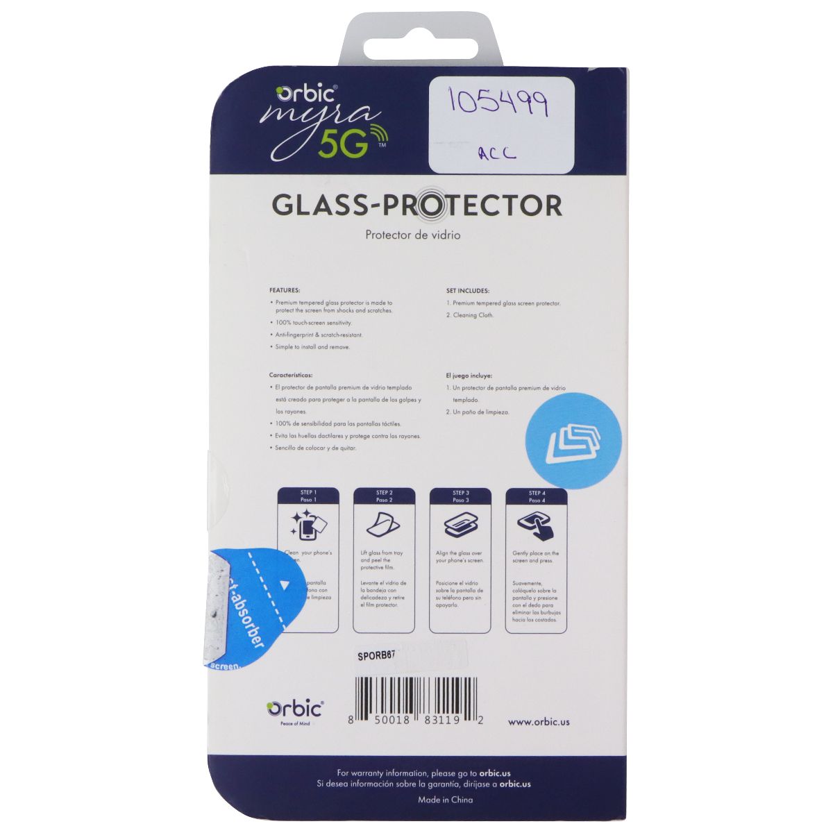 Orbic Glass-Protector Tempered Glass Screen Protector for Orbic Myra 5G Cell Phone - Screen Protectors Orbic - Simple Cell Bulk Wholesale Pricing - USA Seller