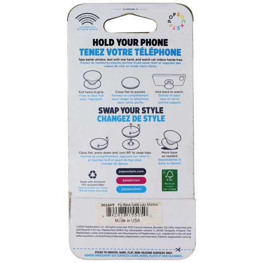 PopSockets: Phone Grip with Expanding Kickstand - Rose Gold Lutz Marble Cell Phone - Mounts & Holders PopSockets - Simple Cell Bulk Wholesale Pricing - USA Seller