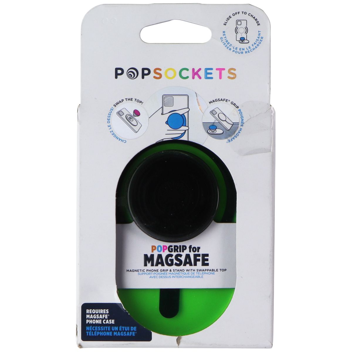 PopSockets PopGrip for MagSafe Black and Slime Green Cell Phone - Mounts & Holders PopSockets - Simple Cell Bulk Wholesale Pricing - USA Seller