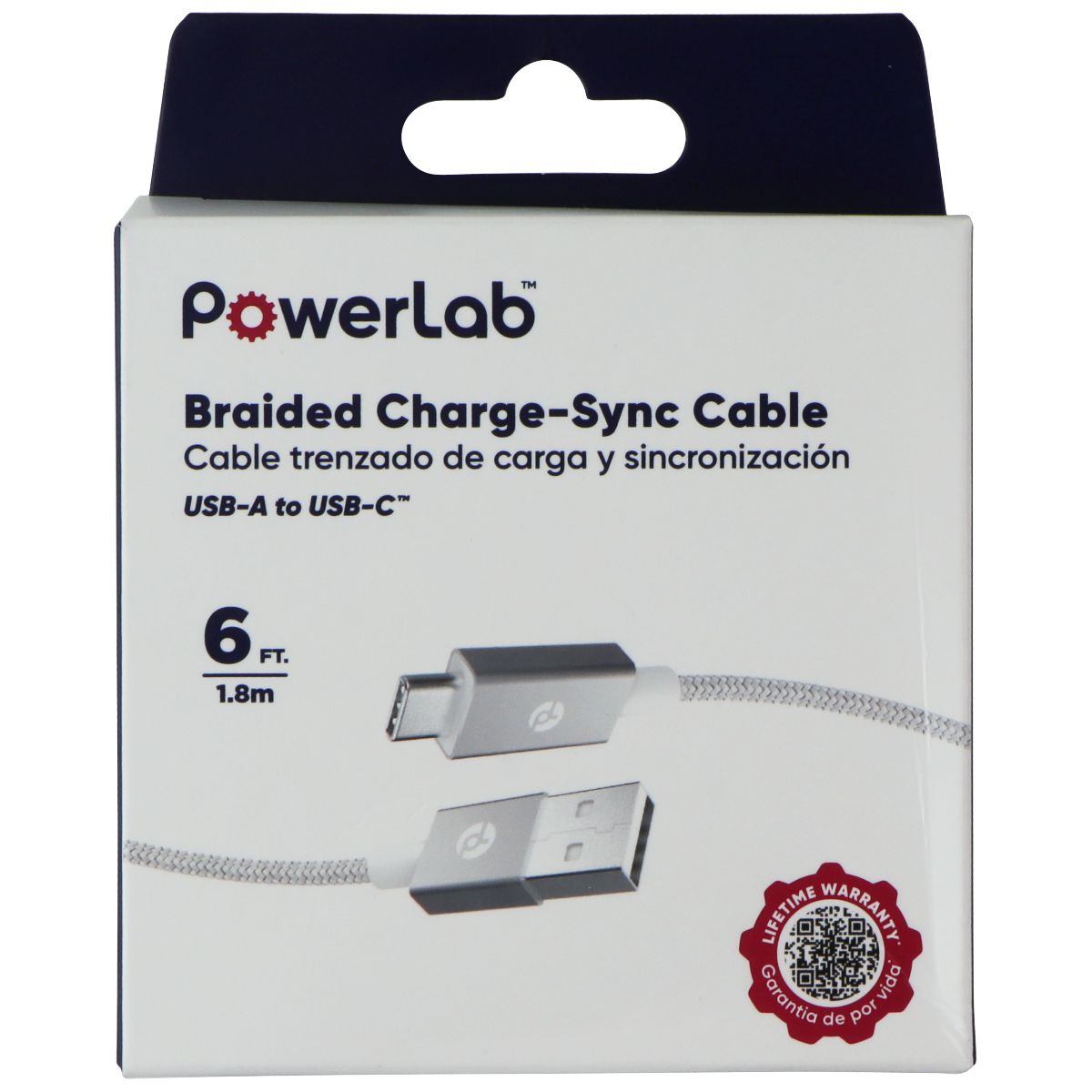 PowerLab 6FT Braided USB to USB-C Charging Cable - White Cell Phone - Cables & Adapters PowerLab - Simple Cell Bulk Wholesale Pricing - USA Seller
