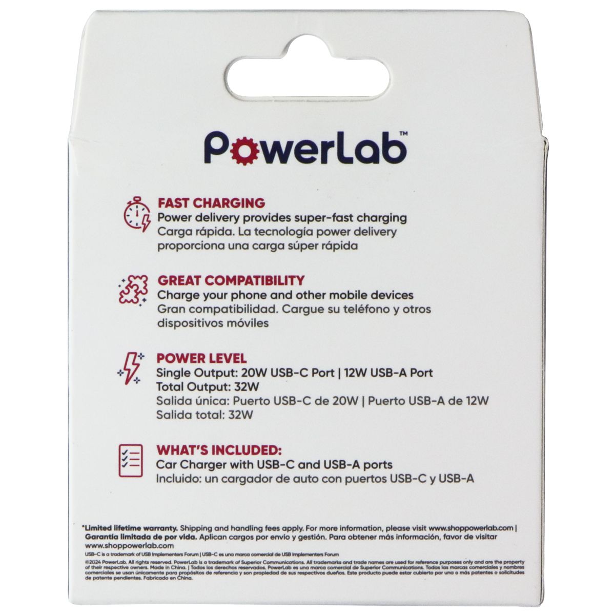 PowerLab 32W USB-C / USB-A Car Charger with Power Delivery - Black